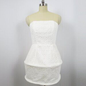 Rare London White Hoop Mini Dress Laser Cut Lace Size UK 12  / US 8 SUPER UNIQUE